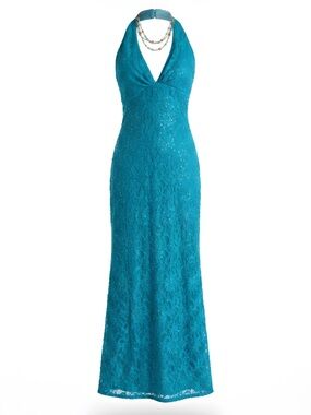 Jump Teal Lace Halter Maxi Dress